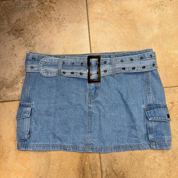Princess Polly Iconic Cargo Belted Mini Skirt Blue Denim Size 6 - Picture 3 of 5